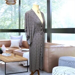 Jen’s Pirate Booty Hyacinth Slate Purple Button Drawstring Rayon XS Maxi Dress